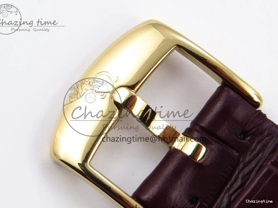 0421 De Ville Date YG MKF 1:1 Best Edition White Textured Dial Diamonds Marker on Brown Leather Strap A WaterResistant 7754